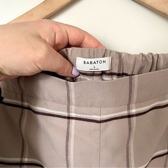 Aritzia Babaton Mina Pant Mid-rise Wide-leg  Brown Beige Plaid - Picture 3 of 5